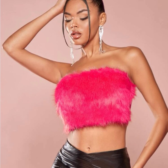 Pink fuzzy tube top - Picture 1 of 2